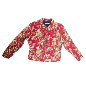 Marisa Christina Denim Style Jacket Womens Sz‎ Large Red Floral Stretch Casual